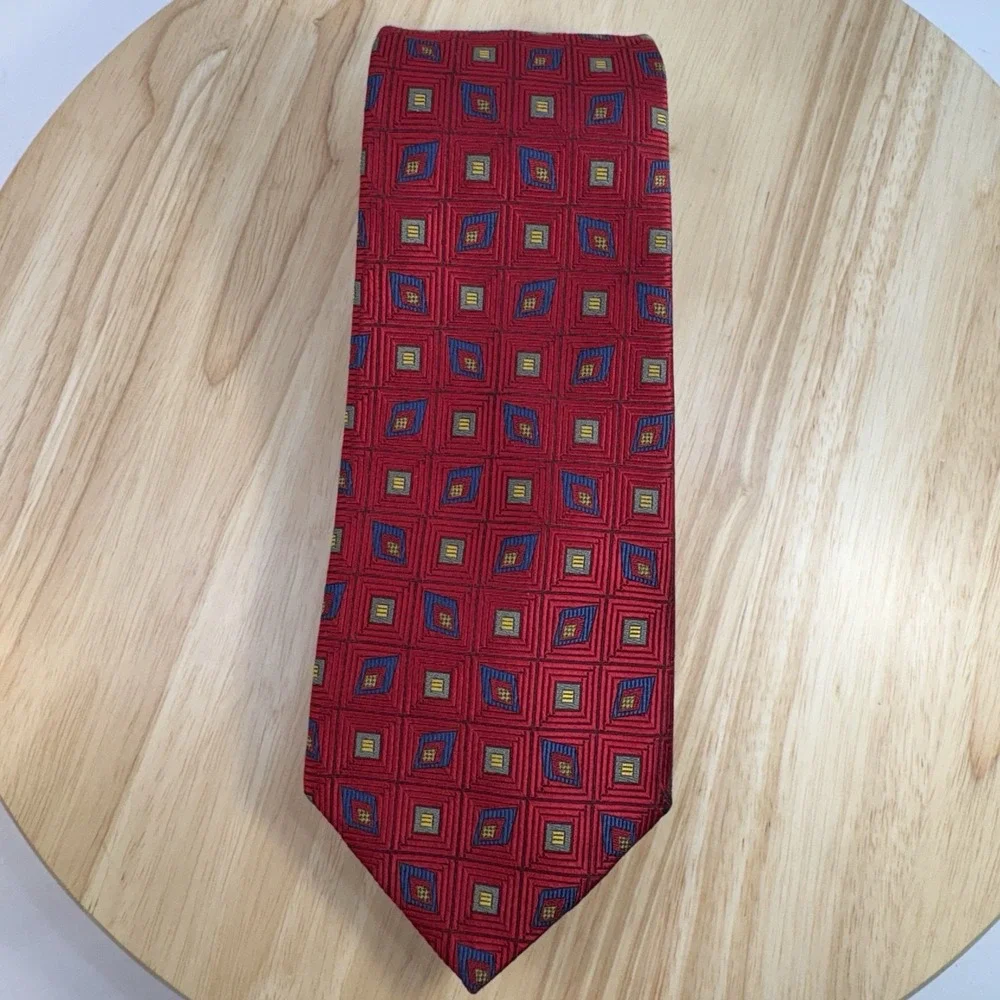 Robert Talbott Men's Red Geometric Woven Silk Designer Neck Tie One Size